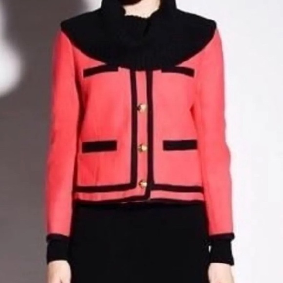 J. crew vintage 100% wool lady jacket colorblock pink gold button size 4 - Picture 3 of 3